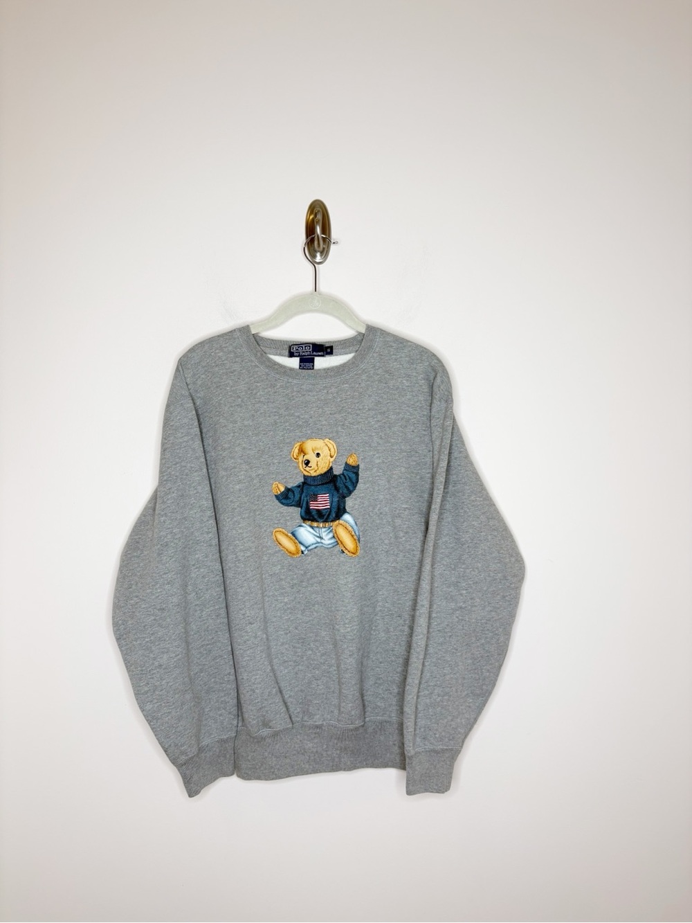 Vintage Polo Ralph Lauren Sitdown Bear Gray
Sweatshirt Small 1990s 90s